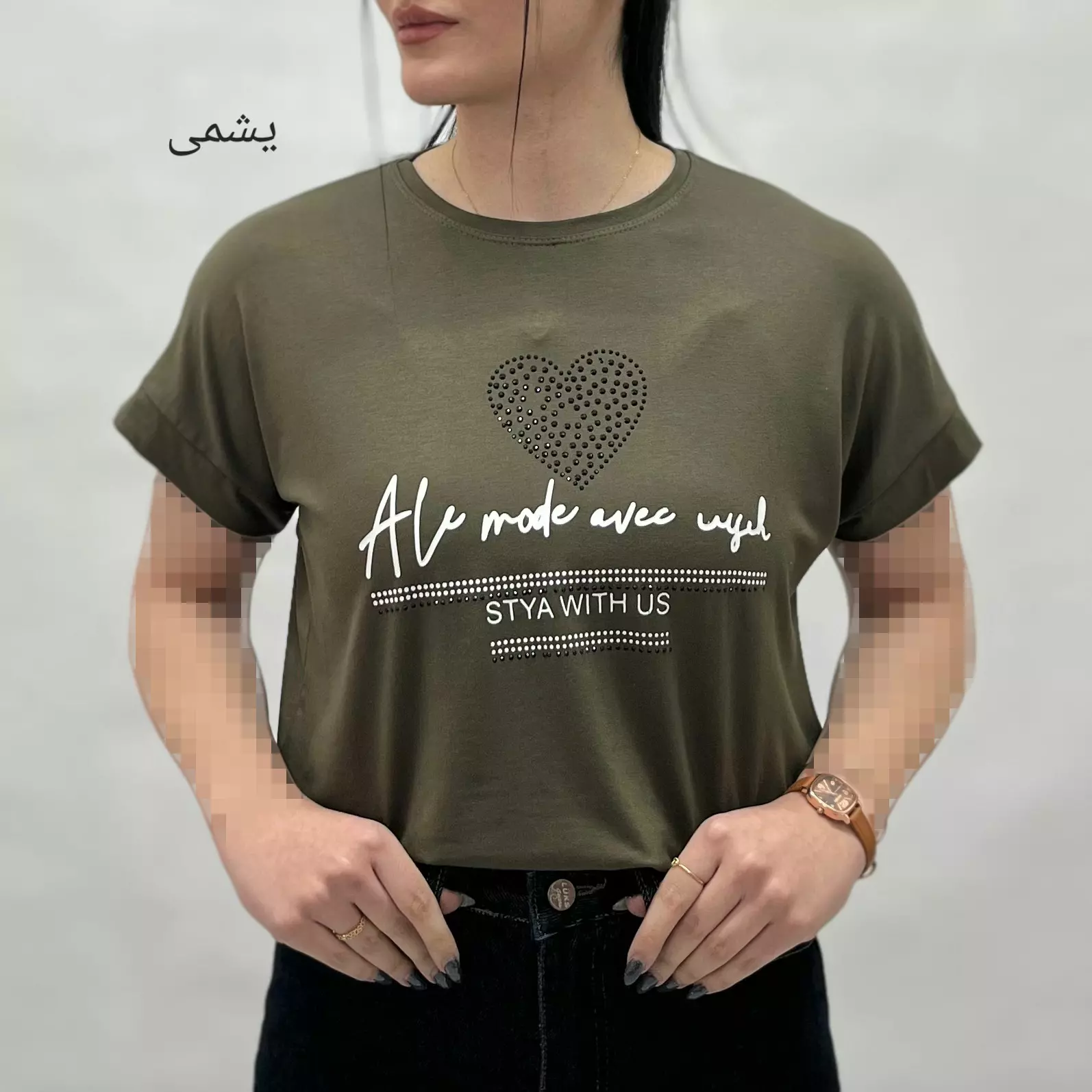 تیشرت زنانه قلب نگینی 0011247564006