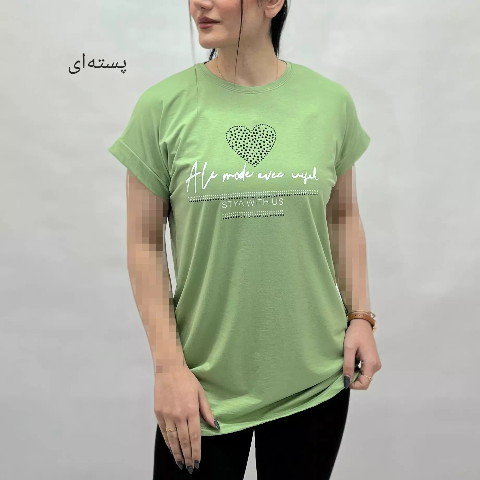 تیشرت زنانه قلب نگینی 0011247564006