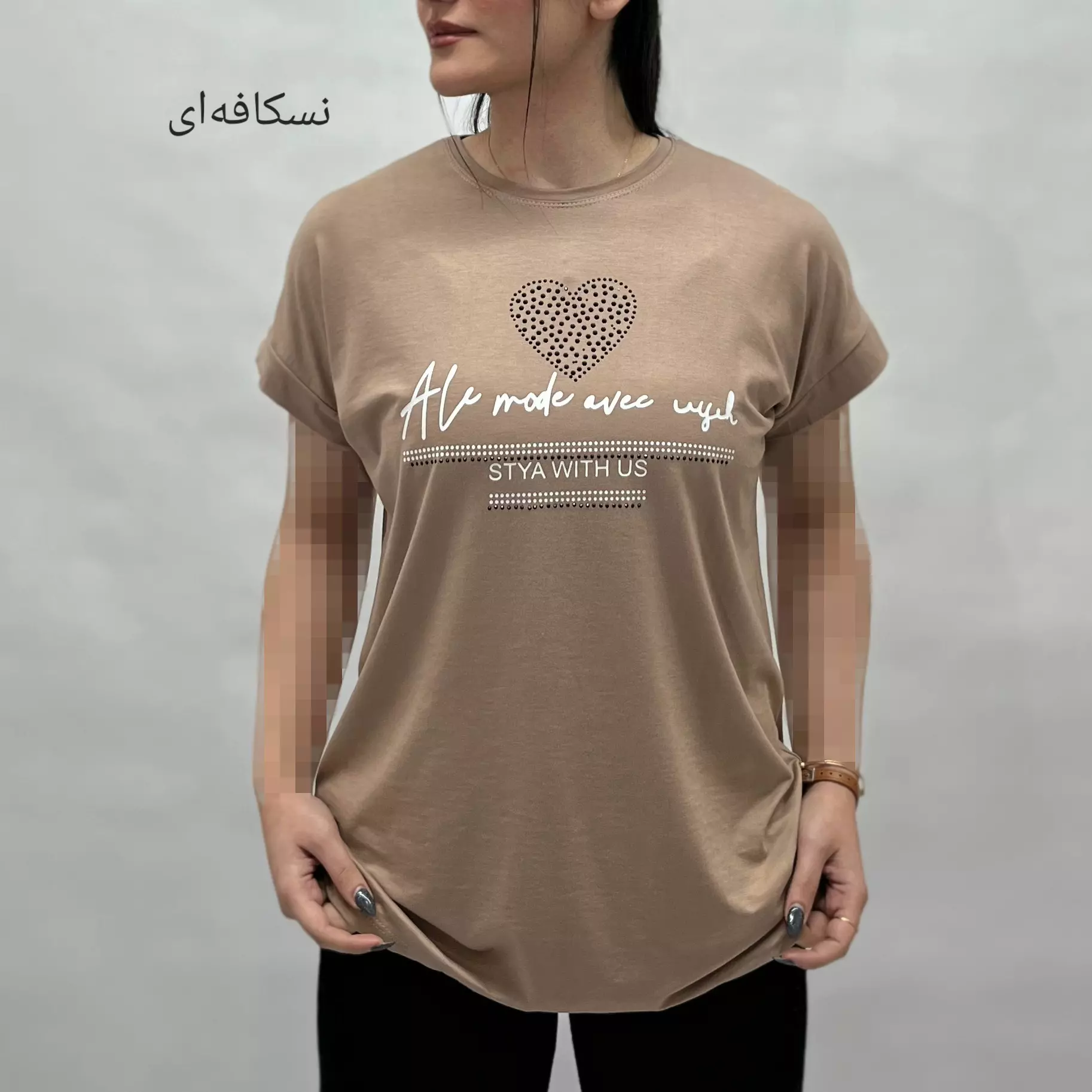 تیشرت زنانه قلب نگینی 0011247564006