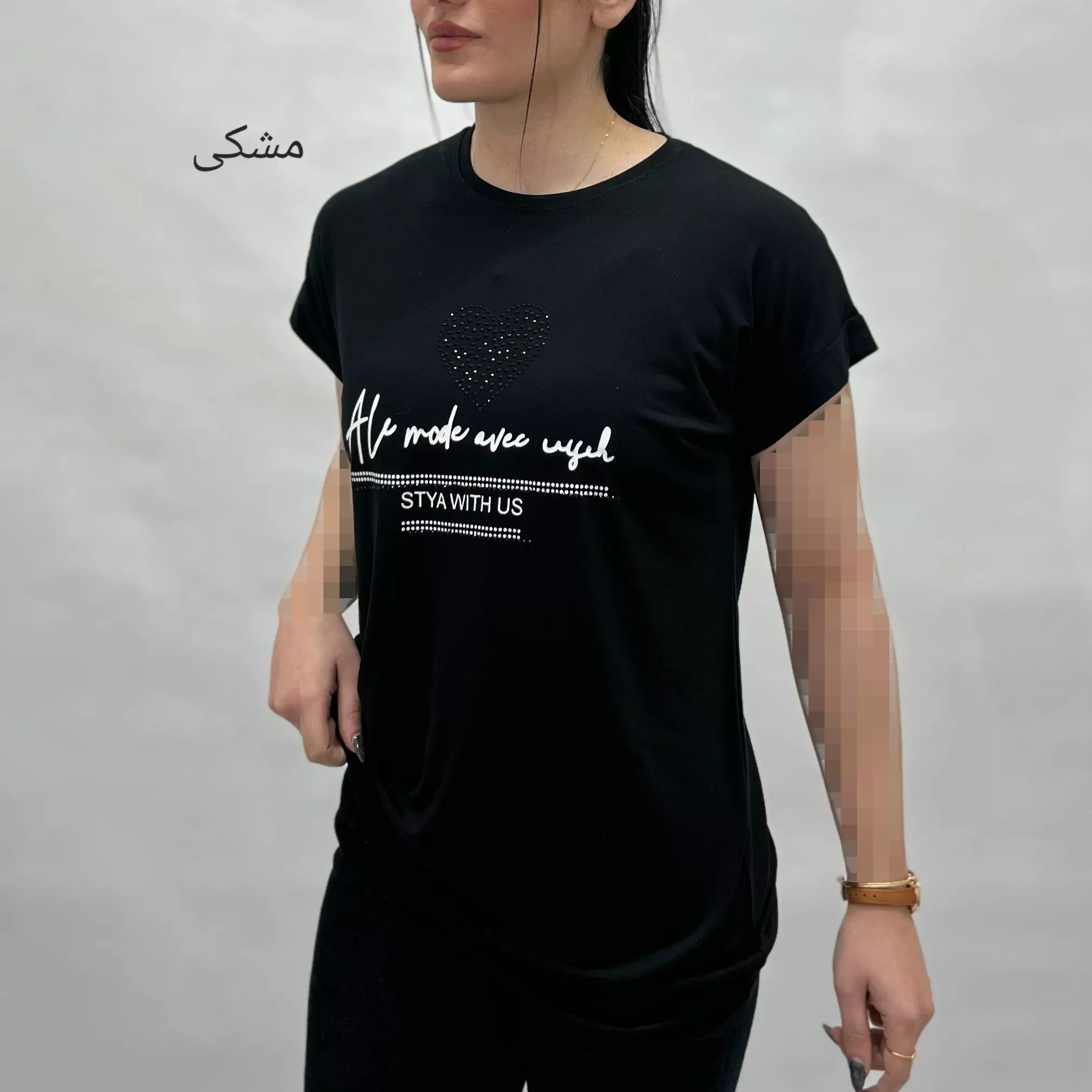 تیشرت زنانه قلب نگینی 0011247564006