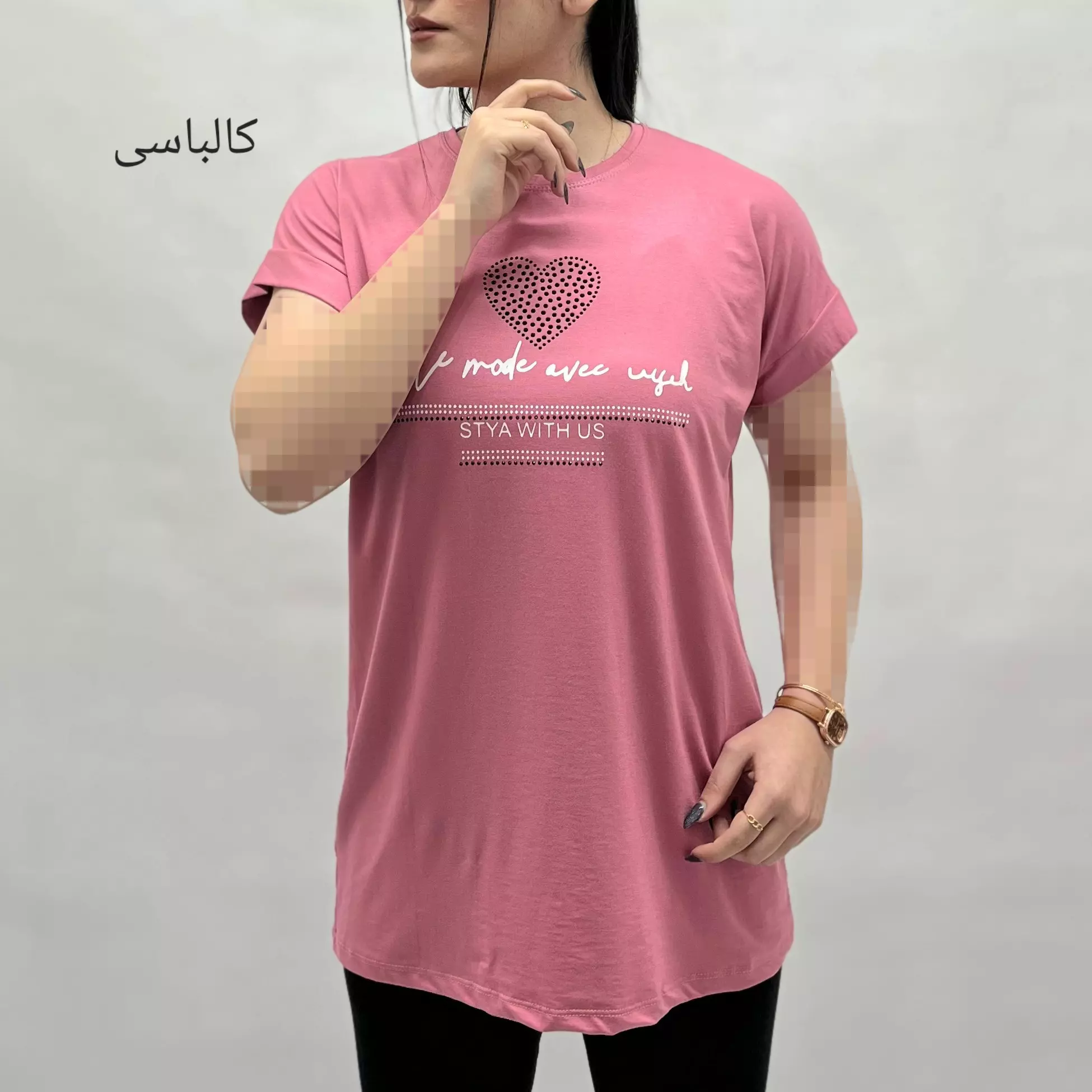 تیشرت زنانه قلب نگینی 0011247564006