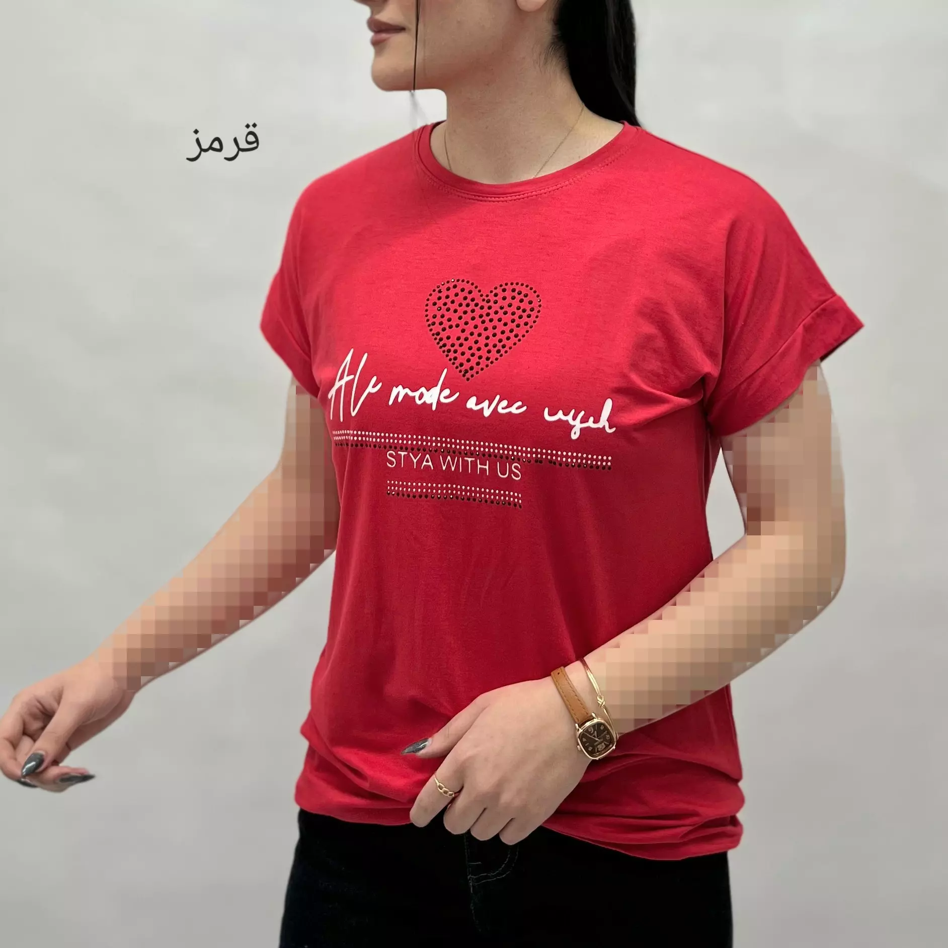 تیشرت زنانه قلب نگینی 0011247564006