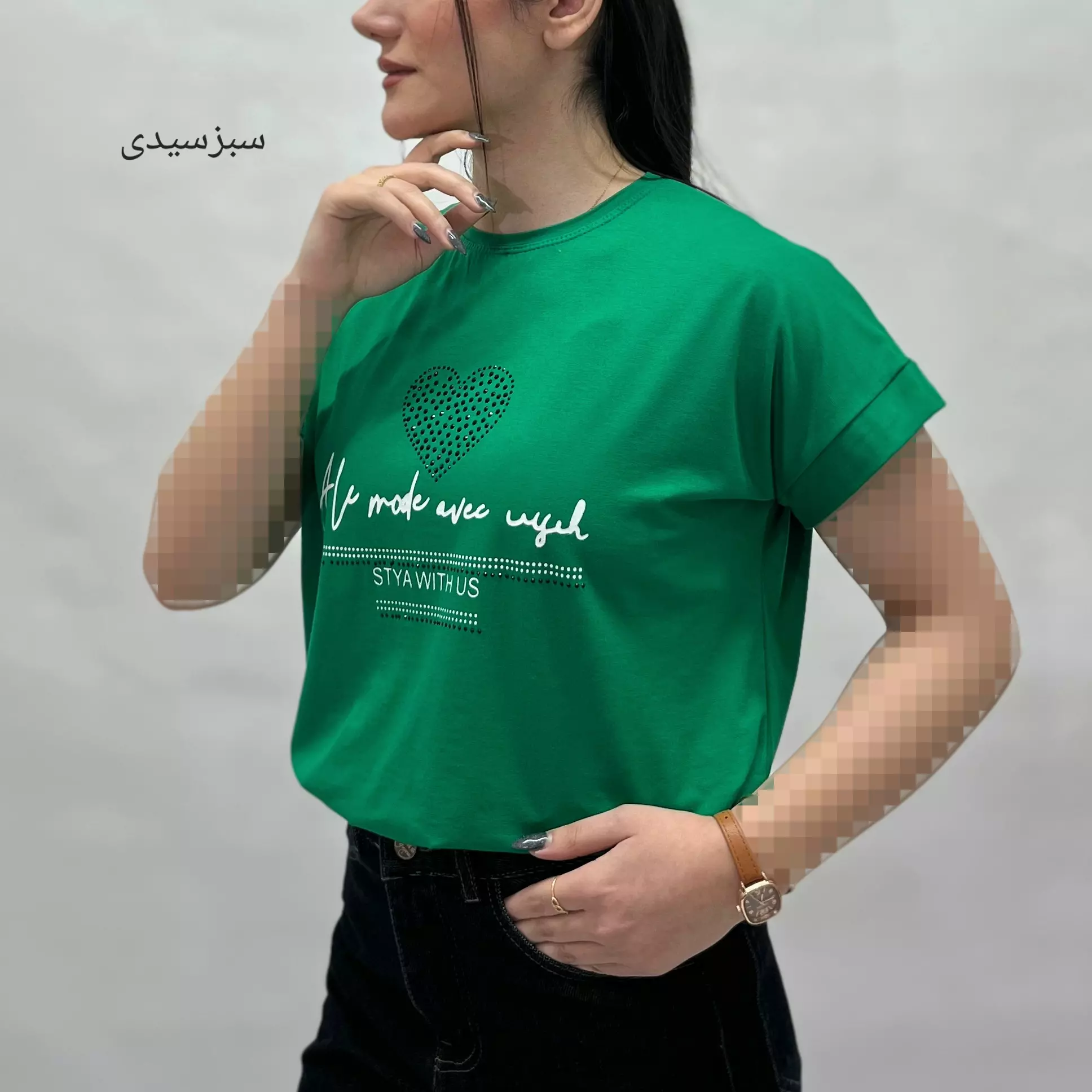 تیشرت زنانه قلب نگینی 0011247564006
