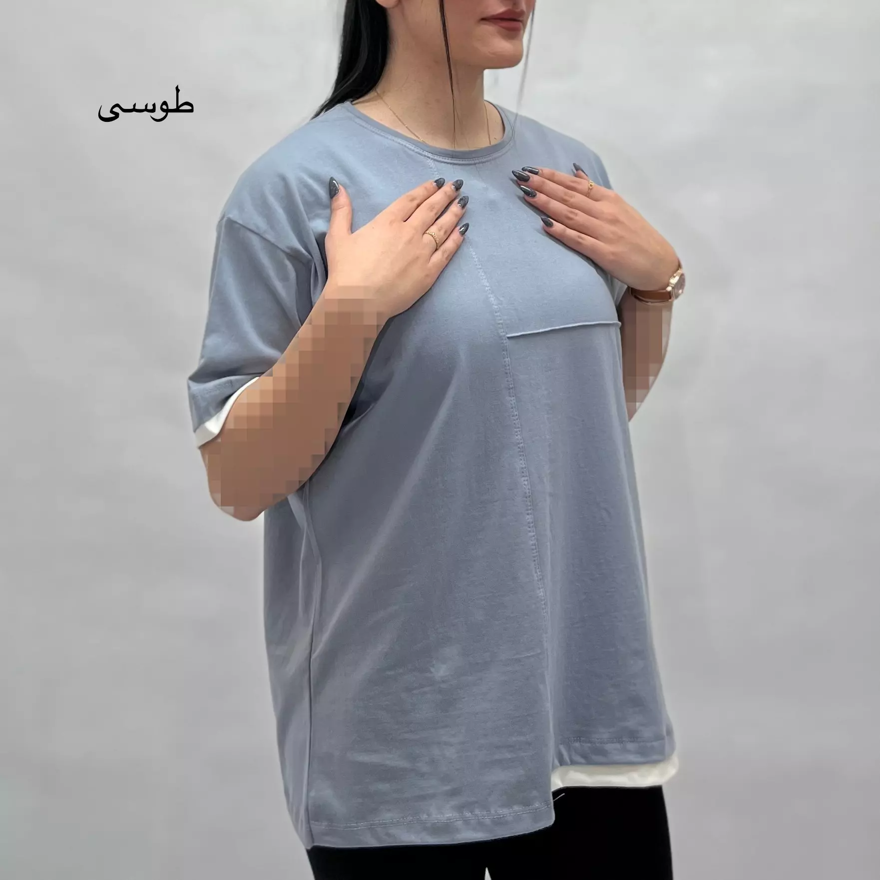 تیشرت زنانه باکسی آستین تکه دوزی 001111977984