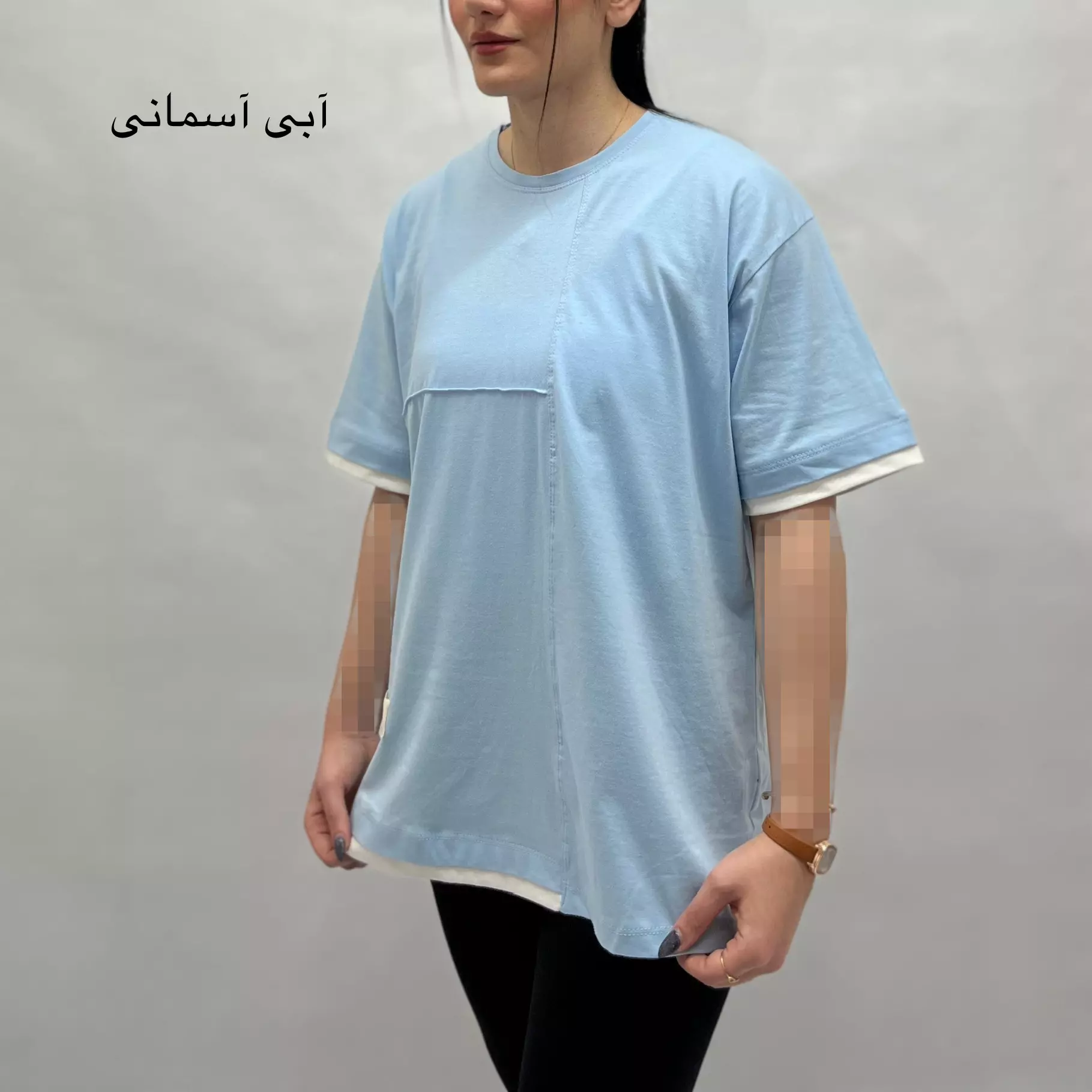 تیشرت زنانه باکسی آستین تکه دوزی 001111977984