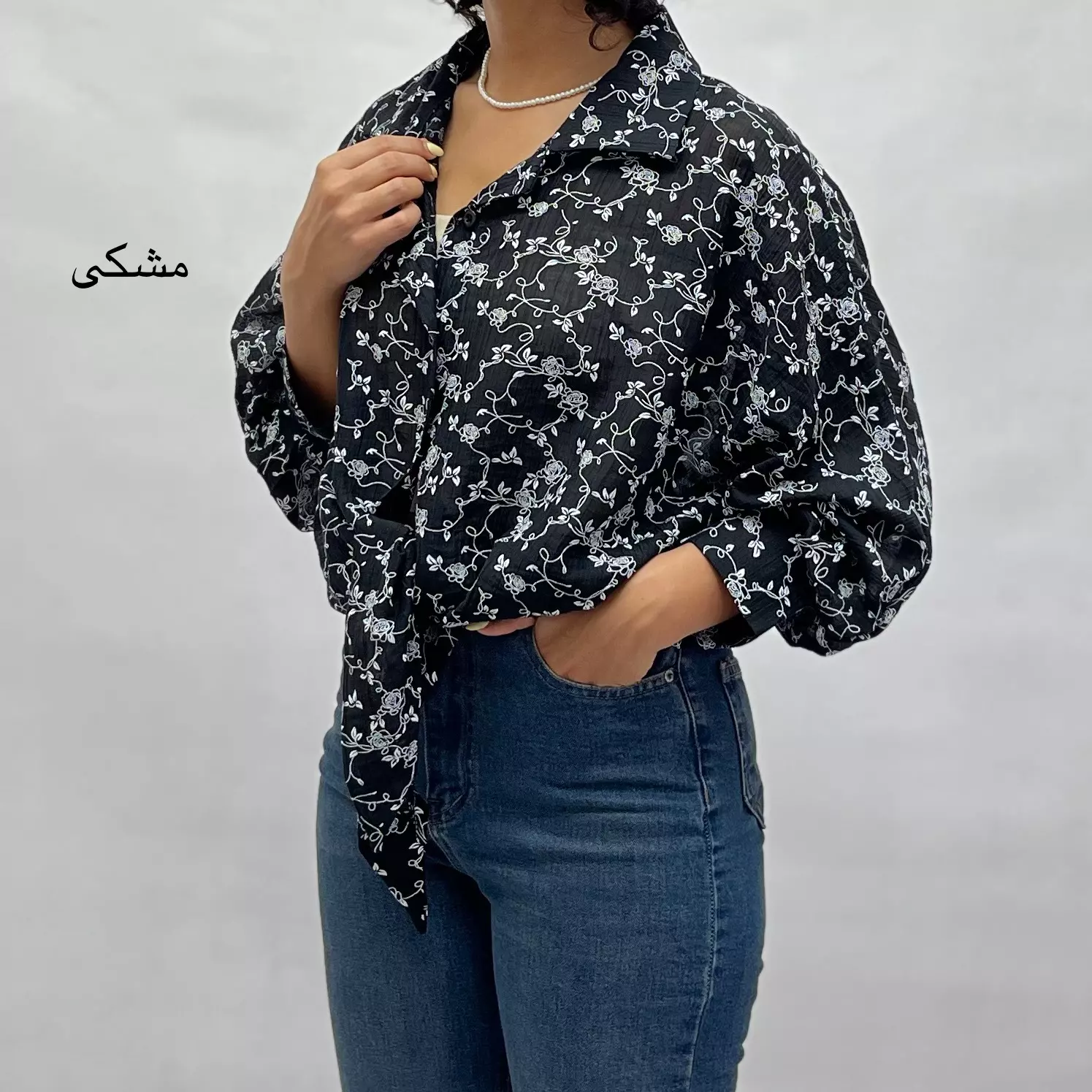 شومیز زنانه کراپ شیشه ای گل 002911247926